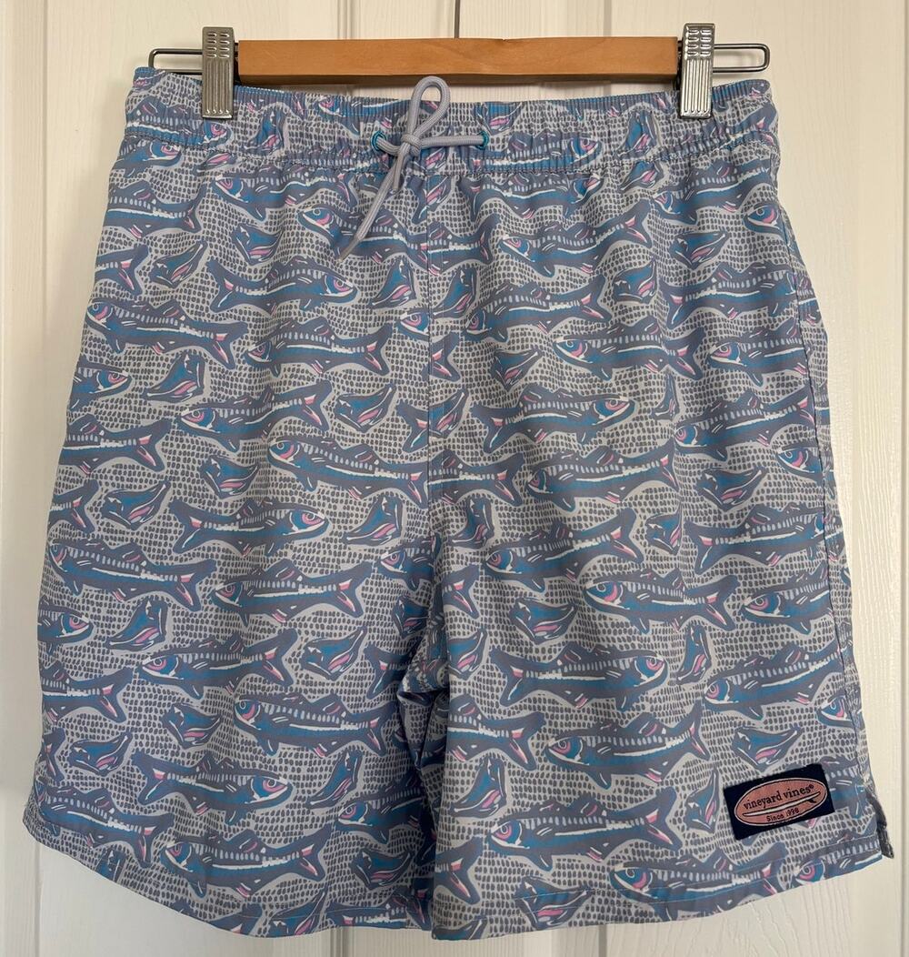Vineyard Vines Swim Trunks Boys Large Gray Fish